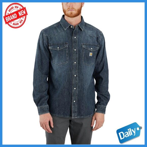 Men's Denim Snap Front Work Shirt Relaxed Fit Medium